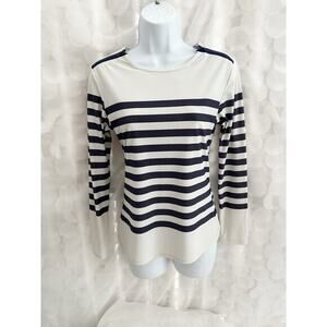 Cabana Life Knit Top Small Blue White Striped Nautical Long Sleeve Boat Neck